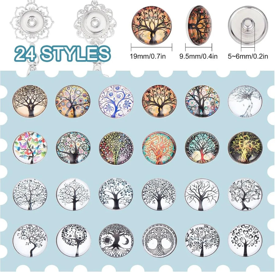 2+24 Styles ID Badge Lanyard Tree of Life Snap Button Lanyard Necklaces Badges Holder Stainless Steel Necklace Chain Breakaway