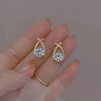 Shiny Micro-inlaid Rhinestone Earrings Ladies Fashion Delicate Geometric Cross Stud Earring Daily Life Party Ear Accessory