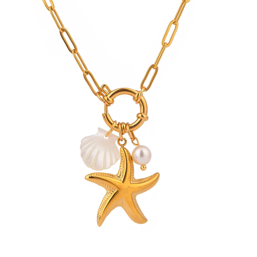 Yori Ocean Style Starfish Shell Small Pendant Necklace 18K PVD Plated Popular Jewelry Wholesales Accessories