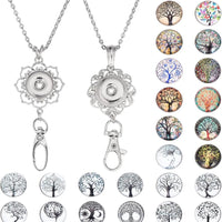 2+24 Styles ID Badge Lanyard Tree of Life Snap Button Lanyard Necklaces Badges Holder Stainless Steel Necklace Chain Breakaway